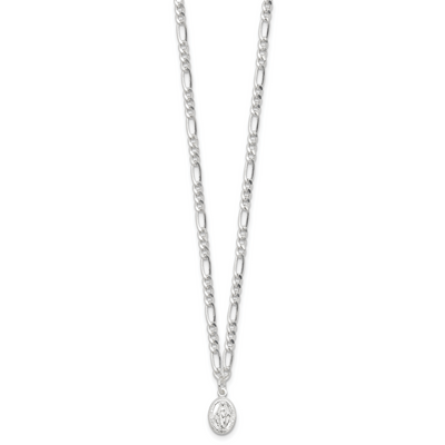 Sterling Silver RH-plated Miraculous Medal 7.25in w/1in ext. Necklace