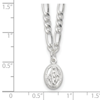 Sterling Silver RH-plated Miraculous Medal 7.25in w/1in ext. Necklace