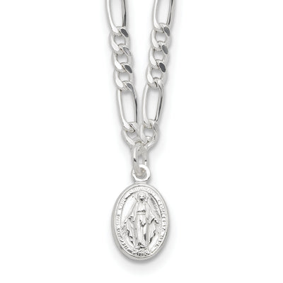 Sterling Silver RH-plated Miraculous Medal 7.25in w/1in ext. Necklace