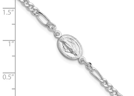 Sterling Silver RH-plated Miraculous Medal 7.25in w/1in ext. Necklace