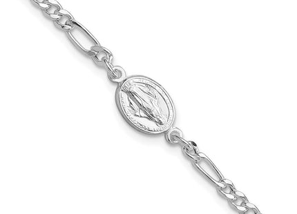 Sterling Silver RH-plated Miraculous Medal 7.25in w/1in ext. Necklace