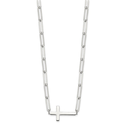 Sterling Silver E-Coated Cross Paperclip Link w/2 in ext Necklace