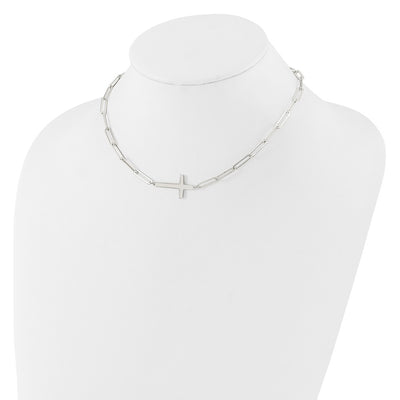 Sterling Silver E-Coated Cross Paperclip Link w/2 in ext Necklace