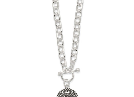 Sterling Silver Oxidized Dangle GUARDIAN ANGEL Toggle Clasp Necklace (Style QG6566-18.5)