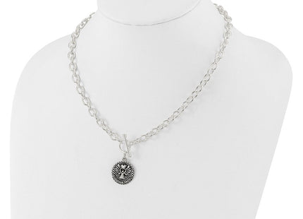 Sterling Silver Oxidized Dangle GUARDIAN ANGEL Toggle Clasp Necklace (Style QG6566-18.5)