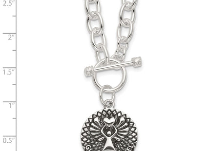 Sterling Silver Oxidized Dangle GUARDIAN ANGEL Toggle Clasp Necklace (Style QG6566-18.5)