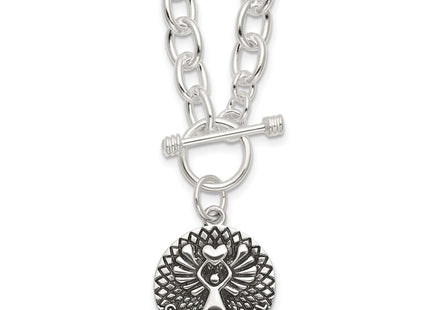 Sterling Silver Oxidized Dangle GUARDIAN ANGEL Toggle Clasp Necklace (Style QG6566-18.5)