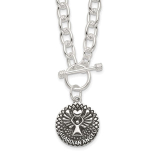 Sterling Silver Oxidized Dangle GUARDIAN ANGEL Toggle Clasp Necklace (Style QG6566-18.5)