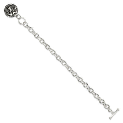 Sterling Silver Oxidized Dangle GUARDIAN ANGEL Toggle Clasp Necklace