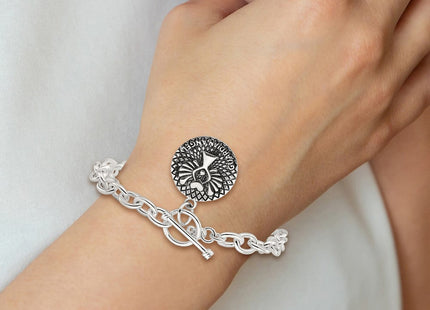 Sterling Silver Oxidized Dangle GUARDIAN ANGEL Toggle Clasp Necklace