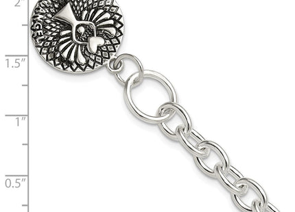 Sterling Silver Oxidized Dangle GUARDIAN ANGEL Toggle Clasp Necklace