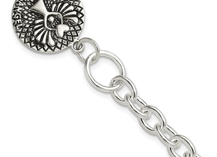 Sterling Silver Oxidized Dangle GUARDIAN ANGEL Toggle Clasp Necklace