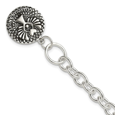 Sterling Silver Oxidized Dangle GUARDIAN ANGEL Toggle Clasp Necklace
