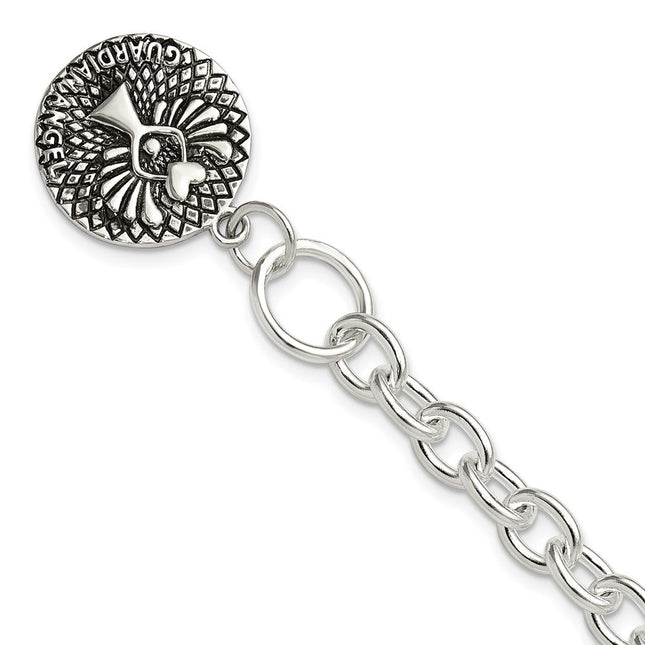 Sterling Silver Oxidized Dangle GUARDIAN ANGEL Toggle Clasp Necklace