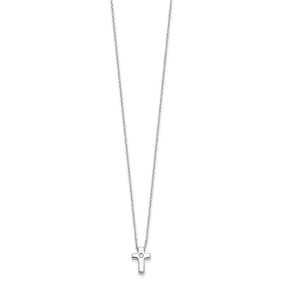 Sterling Silver Rhodium-plated CZ Cross 16in w/2in ext Necklace, 16 x 8.25mm