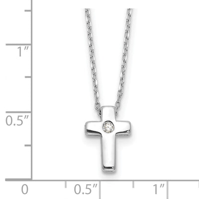 Sterling Silver Rhodium-plated CZ Cross 16in w/2in ext Necklace, 16 x 8.25mm