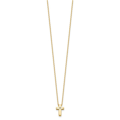 Sterling Silver Gold-tone CZ Cross 13in w/2in ext. Necklace