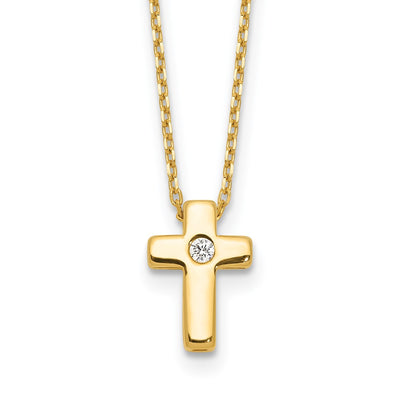 Sterling Silver Gold-tone CZ Cross 13in w/2in ext. Necklace