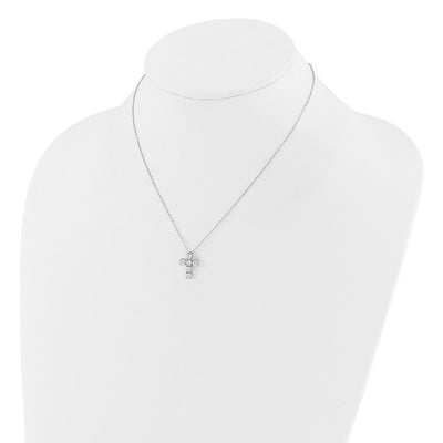 Sterling Silver Rhodium-plated CZ Cross 16in w/2in ext Necklace, 18 x 11.8mm