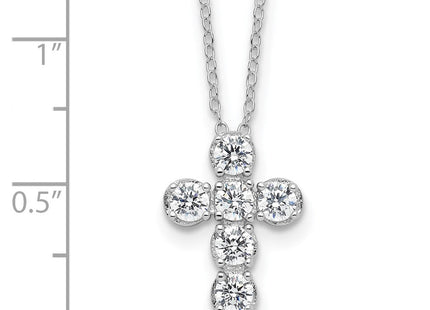 Sterling Silver Rhodium-plated CZ Cross 16in w/2in ext Necklace (Style QG6572-16)