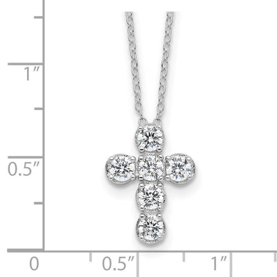 Sterling Silver Rhodium-plated CZ Cross 16in w/2in ext Necklace, 18 x 11.8mm