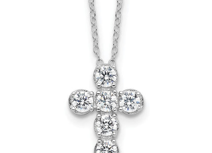 Sterling Silver Rhodium-plated CZ Cross 16in w/2in ext Necklace (Style QG6572-16)