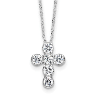 Sterling Silver Rhodium-plated CZ Cross 16in w/2in ext Necklace, 18 x 11.8mm