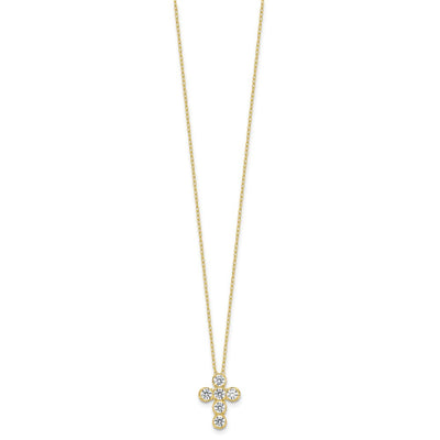 Sterling Silver Gold-tone CZ Cross 16in w/2in ext Necklace