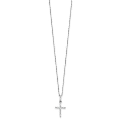 Sterling Silver Rhodium-plated CZ Cross 16in Necklace