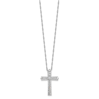 Sterling Silver Rhodium-plated CZ Cross 18in w/2in ext. Necklace