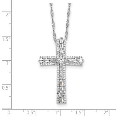 Sterling Silver Rhodium-plated CZ Cross 18in w/2in ext. Necklace