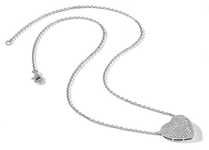 Sterling Silver Rhodium-plated Pave CZ Heart Necklace