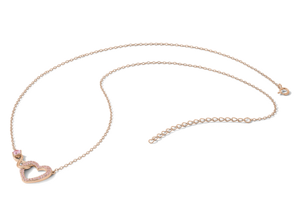 Sterling Silver Rose-tone Pink CZ Heart Infinity w/2IN Ext Necklace