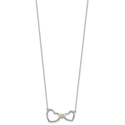 Sterling Silver w/14K accent Rh-plated CZ Heart w/2in. ext Necklace