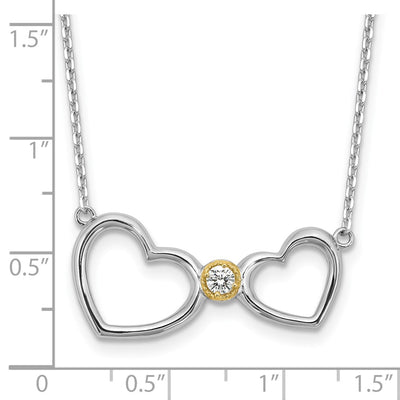 Sterling Silver w/14K accent Rh-plated CZ Heart w/2in. ext Necklace