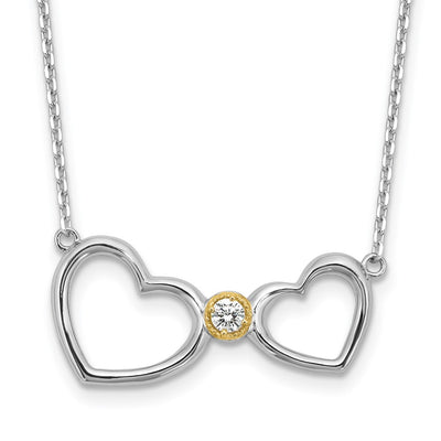 Sterling Silver w/14K accent Rh-plated CZ Heart w/2in. ext Necklace