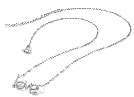 Sterling Silver Rhodium-plated CZ LOVE 16in w/1.75in ext Necklace