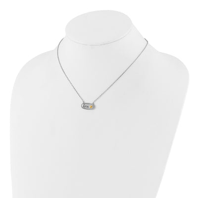 Sterling Silver w/14K accent Rh-plated Enamel LOVE w/2in. ext Necklace