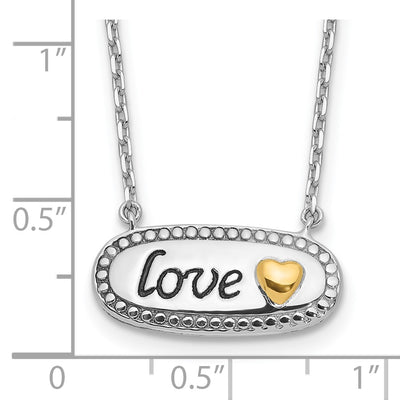 Sterling Silver w/14K accent Rh-plated Enamel LOVE w/2in. ext Necklace