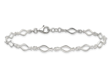 Sterling Silver Solid Polished Fancy Link Anklet (Style QG667-9)