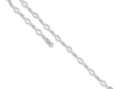 Sterling Silver Solid Polished Fancy Link Anklet (Style QG667-9)
