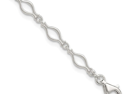 Sterling Silver Solid Polished Fancy Link Anklet (Style QG667-9)