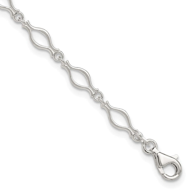 Sterling Silver Solid Polished Fancy Link Anklet, 9 x 6mm