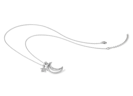 Sterling Silver Rhod-plated CZ Moon/Star w/2In Ext Necklace