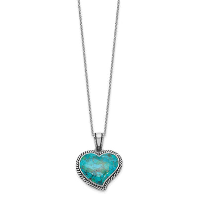 Sterling Silver RH-pl Oxidized Compressed Turquoise w/1.75in ext Necklace, 17.75 x 29.3mm
