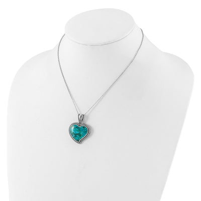 Sterling Silver RH-pl Oxidized Compressed Turquoise w/1.75in ext Necklace, 17.75 x 29.3mm