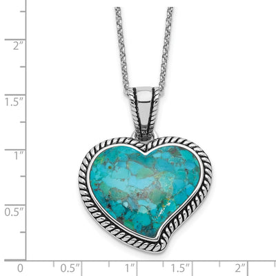 Sterling Silver RH-pl Oxidized Compressed Turquoise w/1.75in ext Necklace, 17.75 x 29.3mm