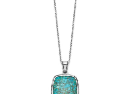 Sterling Silver RH-pl Oxidized Compressed Turquoise w/1.75in ext Necklace (Style QG6699-16)