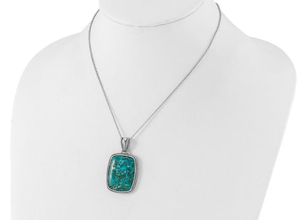 Sterling Silver RH-pl Oxidized Compressed Turquoise w/1.75in ext Necklace (Style QG6699-16)