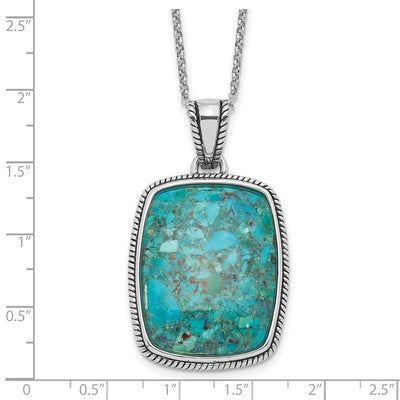 Sterling Silver RH-pl Oxidized Compressed Turquoise w/1.75in ext Necklace, 17.75 x 26.8mm
